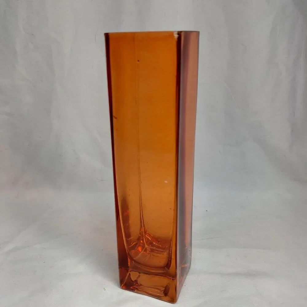 Glossy Amber Glass Rectangular Vase Decorative Solid China